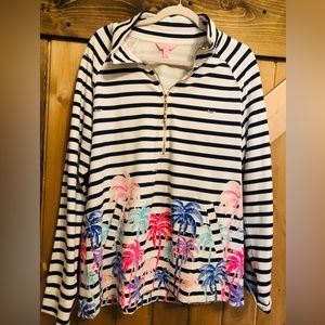 Lilly Pulitzer, XL, striped navy & white pop over.